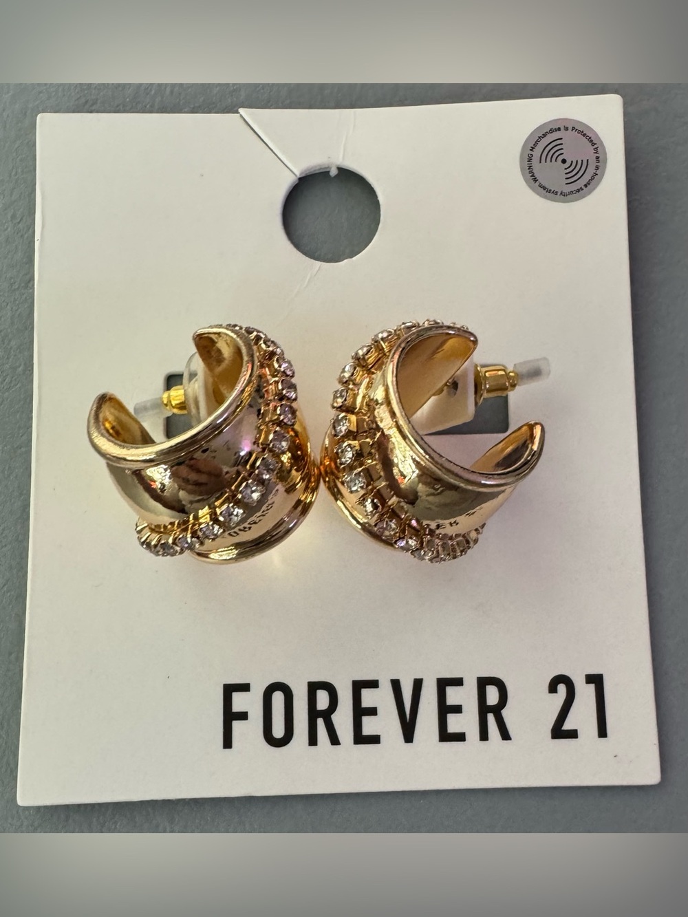 Forever 21 Gold Rhinestone Crossover Hoop Earrings classy chic - Picture 1 of 1